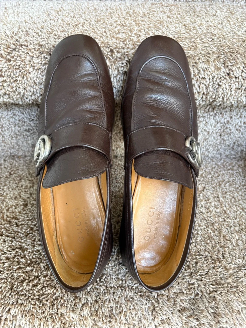 Gucci Marmot Men’s Dark Brown Leather Double GG Penny Loafers
